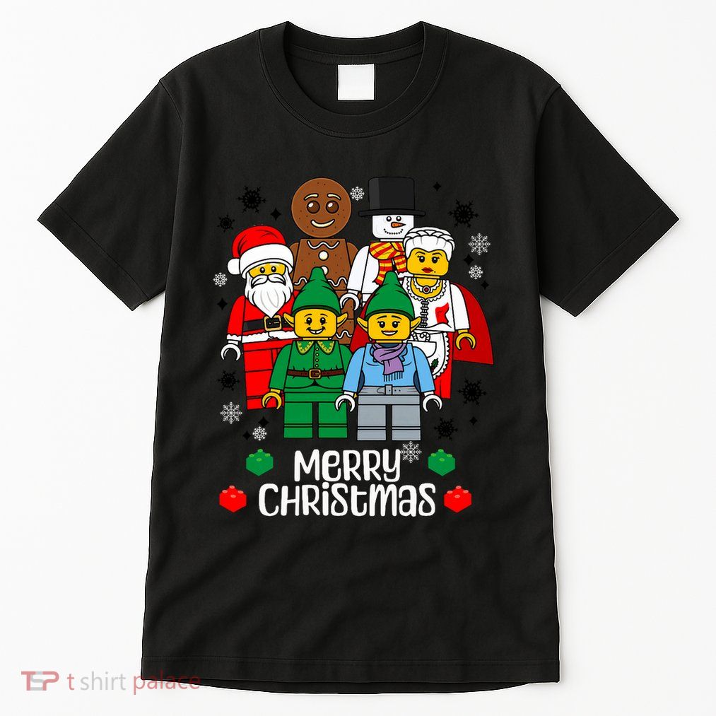 Merry Christmas Building Bricks Santa Elf Snowman Figures Tall T-Shirt