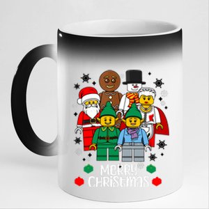 Merry Christmas Building Bricks Santa Elf Snowman Figures 11oz Black Color Changing Mug