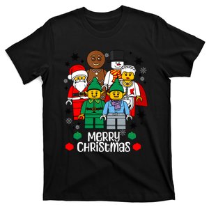 Merry Christmas Building Bricks Santa Elf Snowman Figures T-Shirt