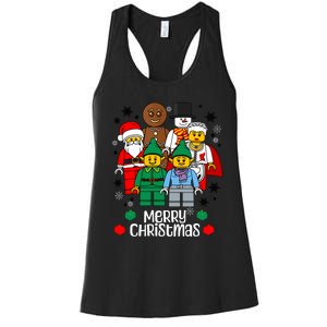 Merry Christmas Building Bricks Santa Elf Snowman Figures Women's Racerback Tank