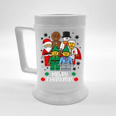 Merry Christmas Building Bricks Santa Elf Snowman Figures Beer Stein