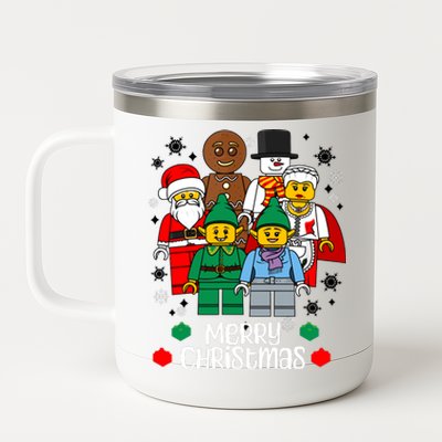 Merry Christmas Building Bricks Santa Elf Snowman Figures 12 oz Stainless Steel Tumbler Cup