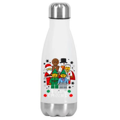 Merry Christmas Building Bricks Santa Elf Snowman Figures Stainless Steel Insulated Water Bottle