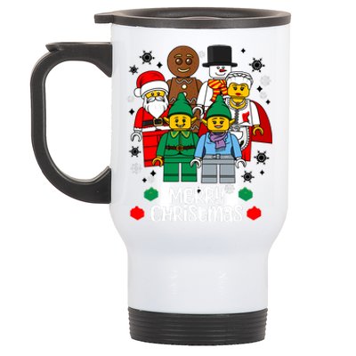 Merry Christmas Building Bricks Santa Elf Snowman Figures Stainless Steel Travel Mug