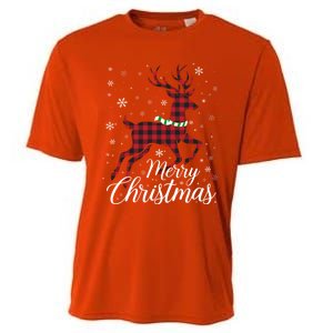 Merry Christmas Buffalo Plaid Reindeer Xmas Family Gift Cooling Performance Crew T-Shirt