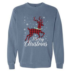 Merry Christmas Buffalo Plaid Reindeer Xmas Family Gift Garment-Dyed Sweatshirt