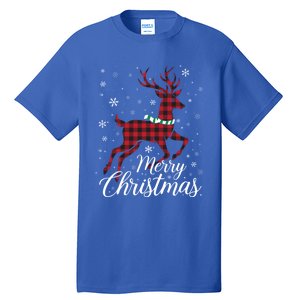 Merry Christmas Buffalo Plaid Reindeer Xmas Family Gift Tall T-Shirt