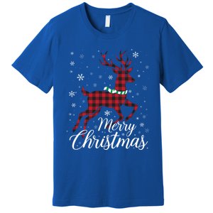 Merry Christmas Buffalo Plaid Reindeer Xmas Family Gift Premium T-Shirt