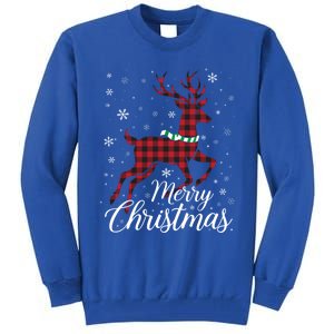 Merry Christmas Buffalo Plaid Reindeer Xmas Family Gift Tall Sweatshirt