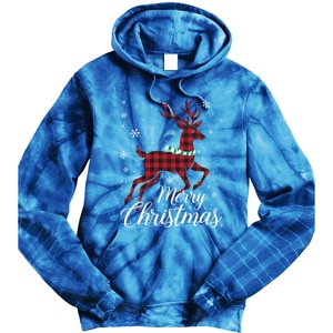 Merry Christmas Buffalo Plaid Reindeer Xmas Family Gift Tie Dye Hoodie