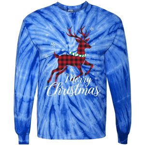 Merry Christmas Buffalo Plaid Reindeer Xmas Family Gift Tie-Dye Long Sleeve Shirt