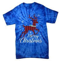 Merry Christmas Buffalo Plaid Reindeer Xmas Family Gift Tie-Dye T-Shirt