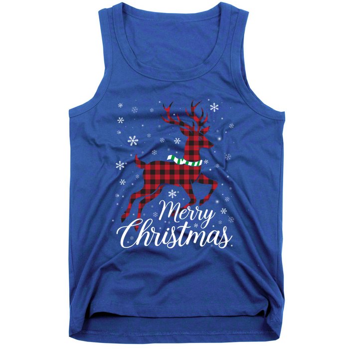 Merry Christmas Buffalo Plaid Reindeer Xmas Family Gift Tank Top