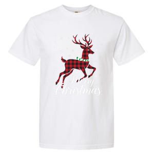 Merry Christmas Buffalo Plaid Reindeer Xmas Family Gift Garment-Dyed Heavyweight T-Shirt