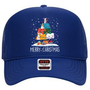 Merry Christmas Books Tree Xmas Book Lovers Gift High Crown Mesh Back Trucker Hat