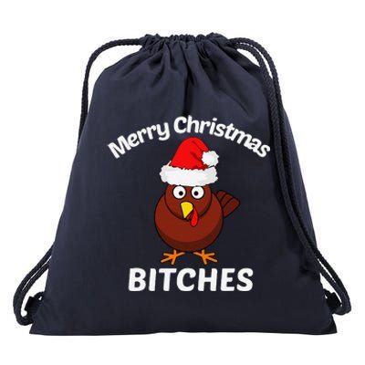 Merry Christmas Bitches Funny Turkey Offensive Gift Drawstring Bag