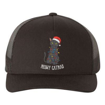 Meowy Catmas Black Cat Christmas Lights Santa Hat Funny Gift Yupoong Adult 5-Panel Trucker Hat