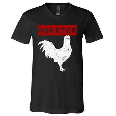 Monster Cock Big Dick Energy Funny Chicken Gift V-Neck T-Shirt