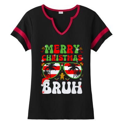 Merry Christmas Bruh Xmas Santa Claus Snow Groovys Boy Ladies Halftime Notch Neck Tee