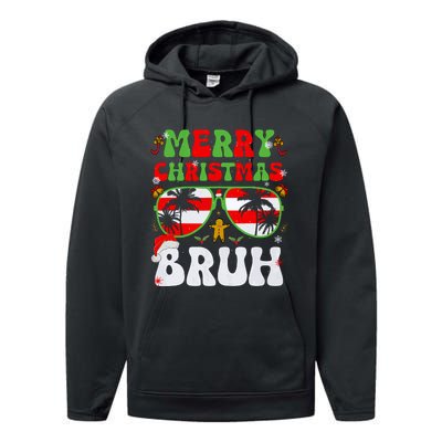 Merry Christmas Bruh Xmas Santa Claus Snow Groovys Boy Performance Fleece Hoodie