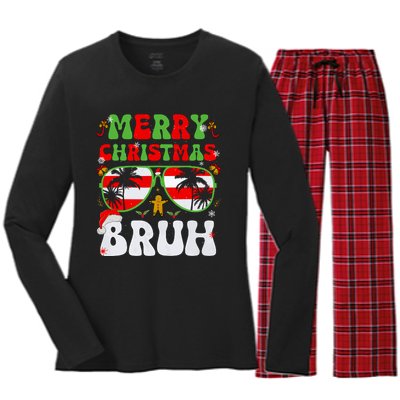 Merry Christmas Bruh Xmas Santa Claus Snow Groovys Boy Women's Long Sleeve Flannel Pajama Set 