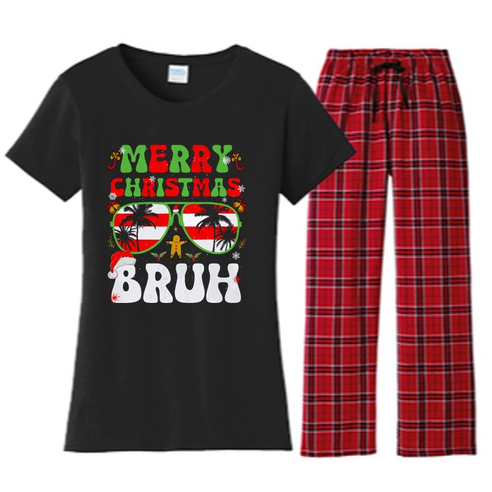 Merry Christmas Bruh Xmas Santa Claus Snow Groovys Boy Women's Flannel Pajama Set