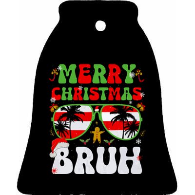 Merry Christmas Bruh Xmas Santa Claus Snow Groovys Boy Ceramic Bell Ornament