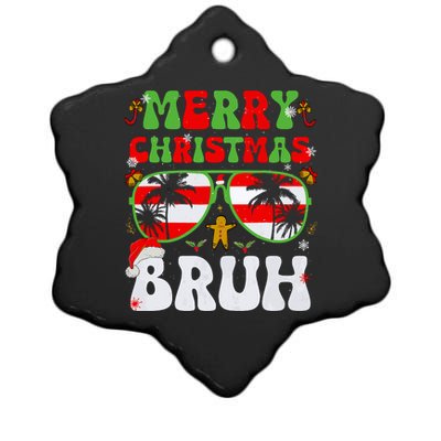 Merry Christmas Bruh Xmas Santa Claus Snow Groovys Boy Ceramic Star Ornament