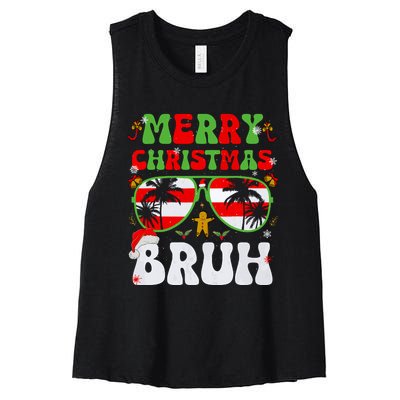 Merry Christmas Bruh Xmas Santa Claus Snow Groovys Boy Women's Racerback Cropped Tank