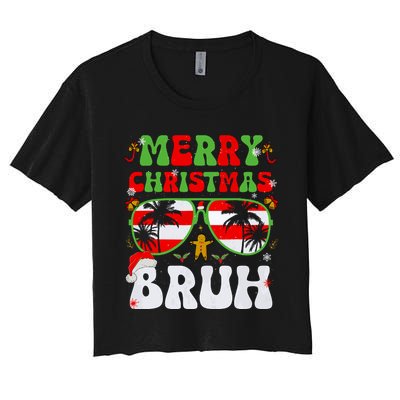 Merry Christmas Bruh Xmas Santa Claus Snow Groovys Boy Women's Crop Top Tee