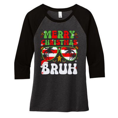 Merry Christmas Bruh Xmas Santa Claus Snow Groovys Boy Women's Tri-Blend 3/4-Sleeve Raglan Shirt