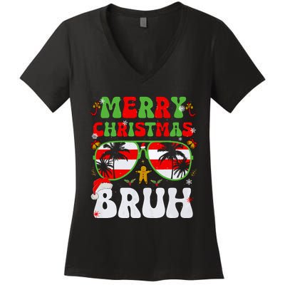 Merry Christmas Bruh Xmas Santa Claus Snow Groovys Boy Women's V-Neck T-Shirt