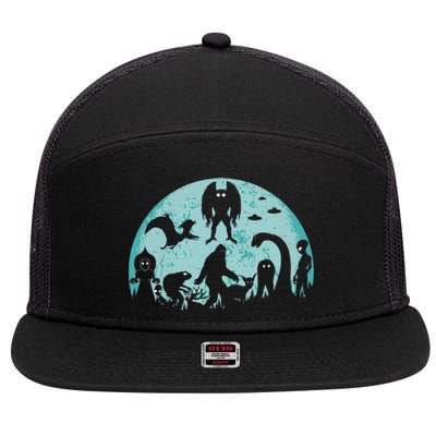 Mythical Creatures Bigfoot Loch Ness Monster Mothman Cryptid 7 Panel Mesh Trucker Snapback Hat