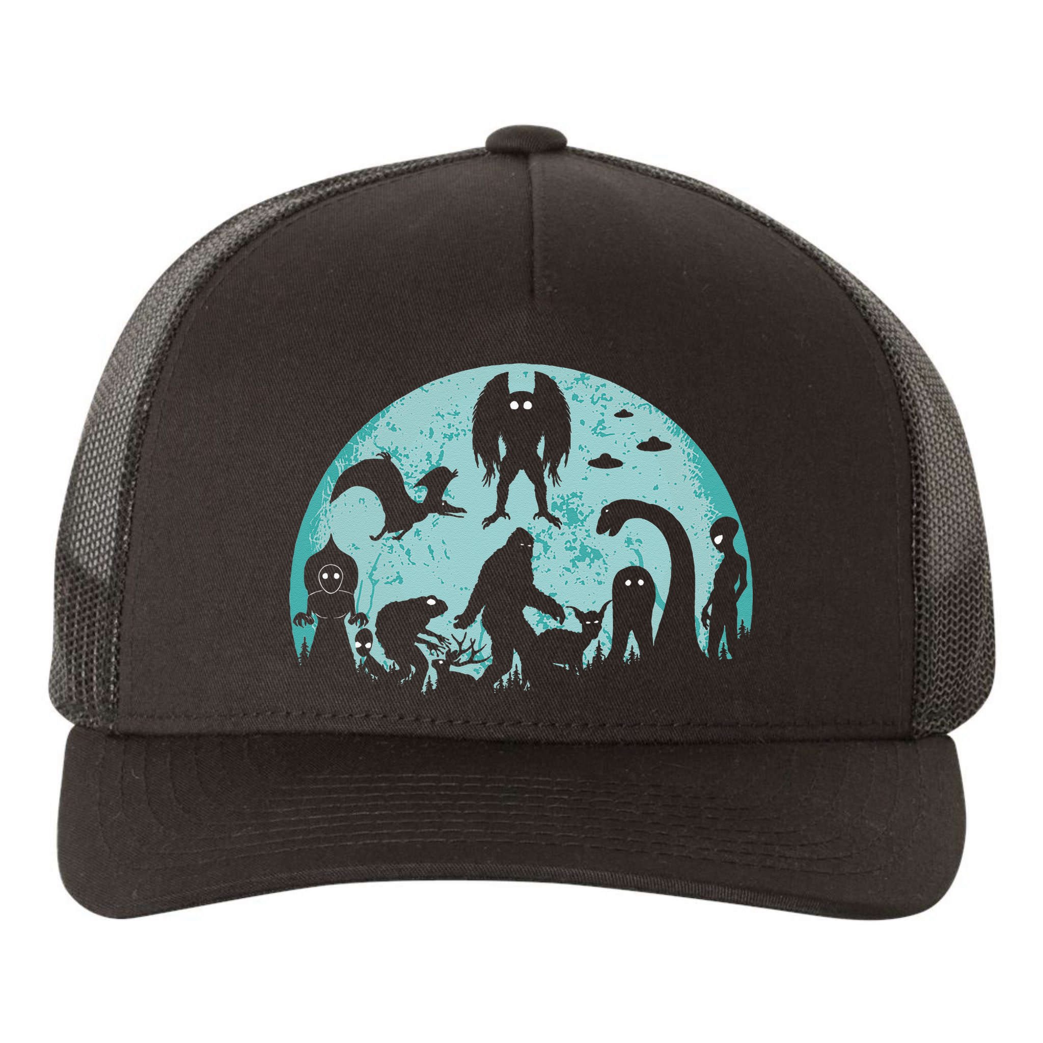 Mythical Creatures Bigfoot Loch Ness Monster Mothman Cryptid Yupoong Adult 5-Panel Trucker Hat