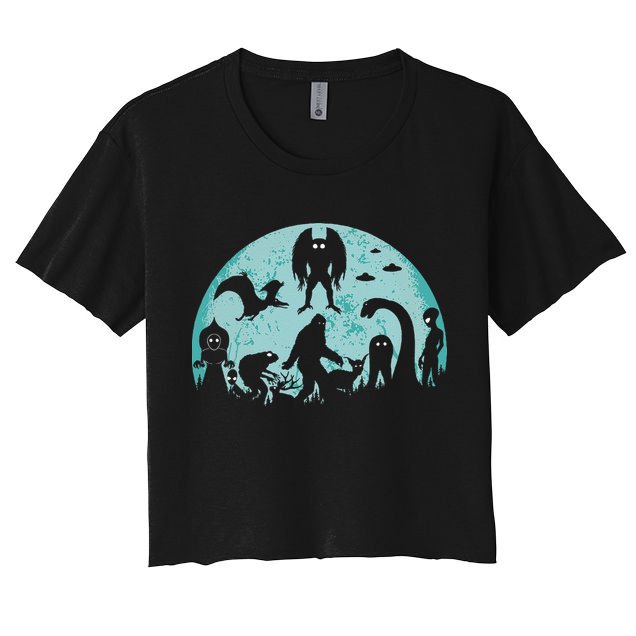 Mythical Creatures Bigfoot Loch Ness Monster Mothman Cryptid Women's Crop Top Tee