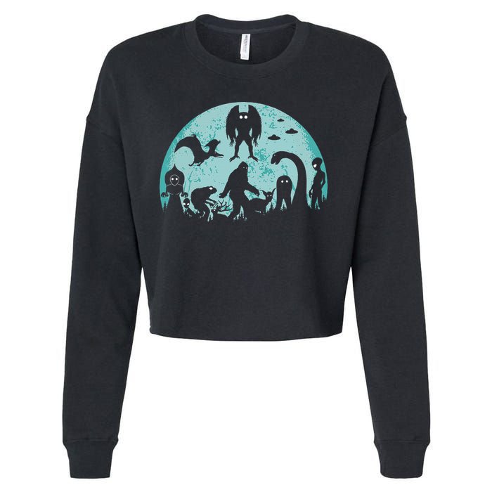 Mythical Creatures Bigfoot Loch Ness Monster Mothman Cryptid Cropped Pullover Crew