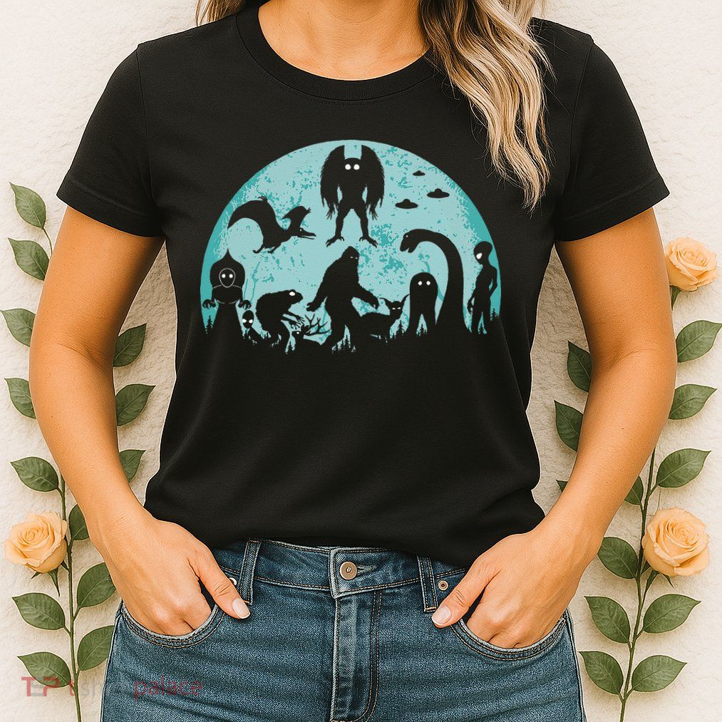 Mythical Creatures Bigfoot Loch Ness Monster Mothman Cryptid Womens T-Shirt