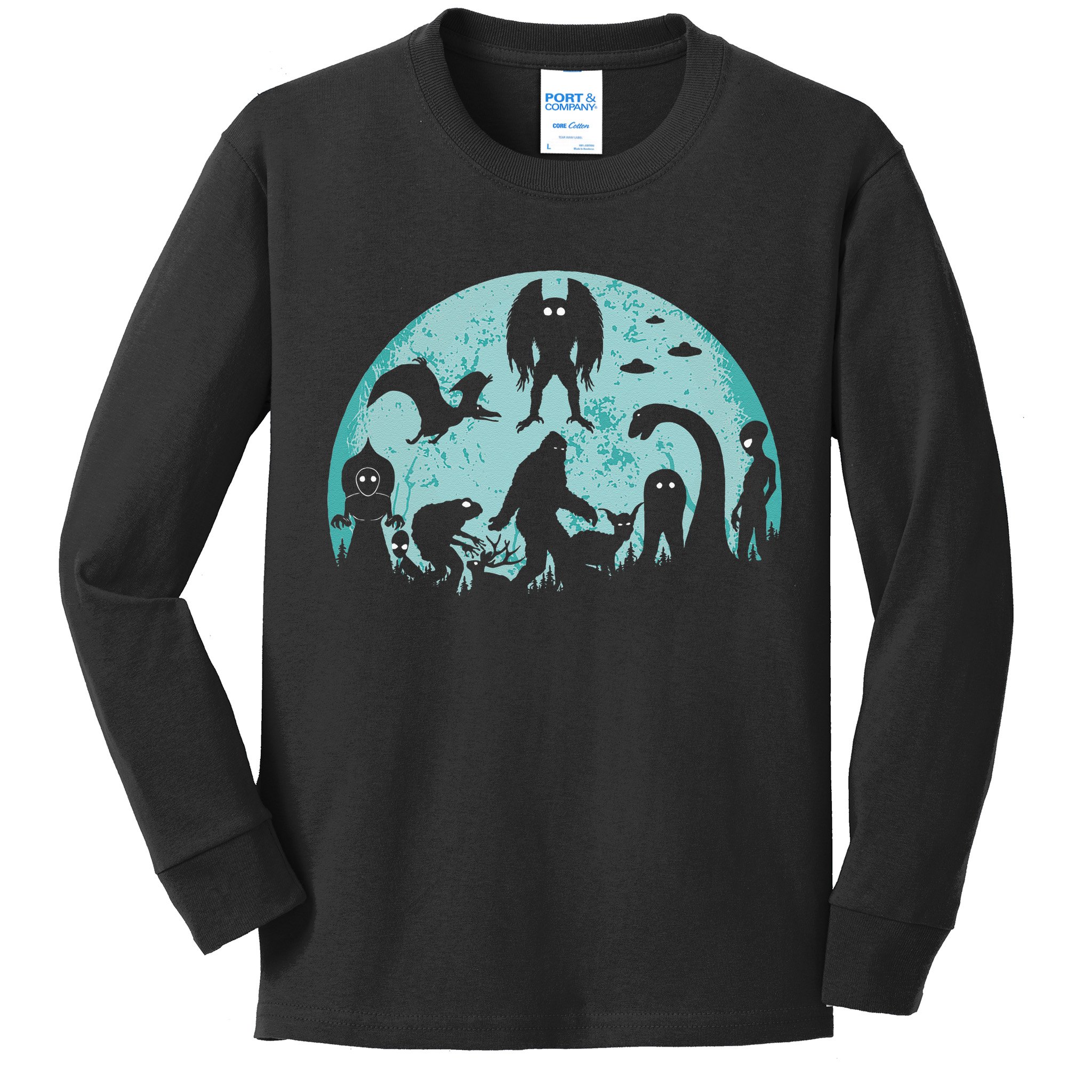 Mythical Creatures Bigfoot Loch Ness Monster Mothman Cryptid Kids Long Sleeve Shirt