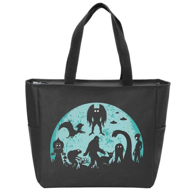 Mythical Creatures Bigfoot Loch Ness Monster Mothman Cryptid Zip Tote Bag