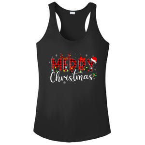 Merry Christmas Buffalo Plaid Red Santa Hat Xmas Pajamas Ladies PosiCharge Competitor Racerback Tank