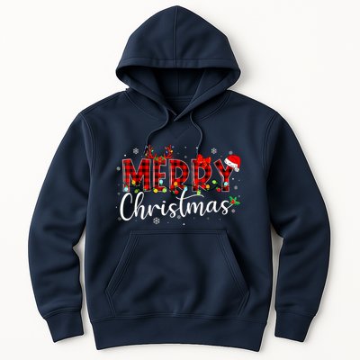 Merry Christmas Buffalo Plaid Red Santa Hat Xmas Pajamas Hoodie