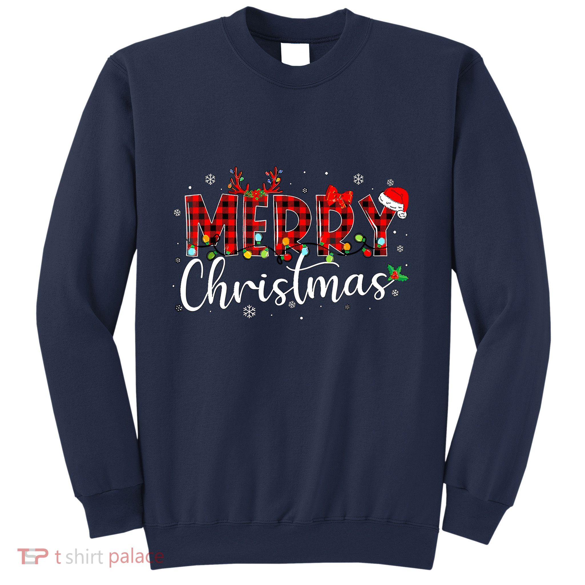 Merry Christmas Buffalo Plaid Red Santa Hat Xmas Pajamas Sweatshirt