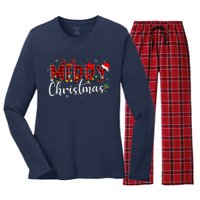 Merry Christmas Buffalo Plaid Red Santa Hat Xmas Pajamas Women's Long Sleeve Flannel Pajama Set 