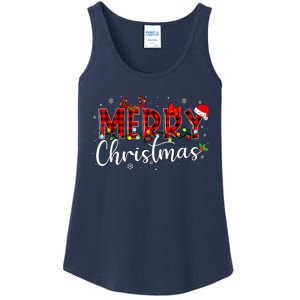 Merry Christmas Buffalo Plaid Red Santa Hat Xmas Pajamas Ladies Essential Tank