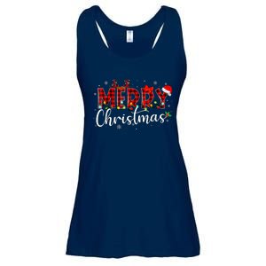 Merry Christmas Buffalo Plaid Red Santa Hat Xmas Pajamas Ladies Essential Flowy Tank