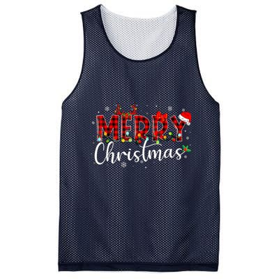 Merry Christmas Buffalo Plaid Red Santa Hat Xmas Pajamas Mesh Reversible Basketball Jersey Tank