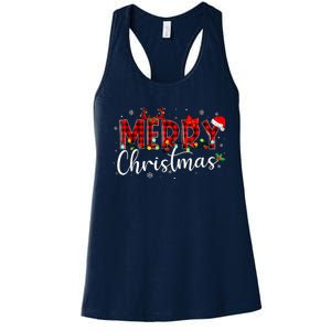 Merry Christmas Buffalo Plaid Red Santa Hat Xmas Pajamas Women's Racerback Tank