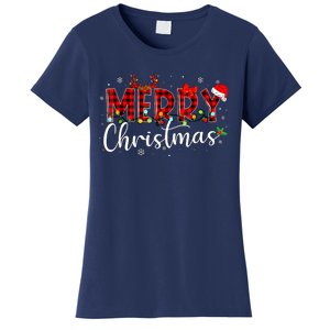 Merry Christmas Buffalo Plaid Red Santa Hat Xmas Pajamas Women's T-Shirt