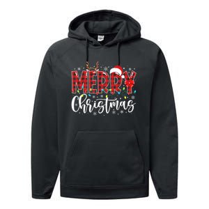 Merry Christmas Buffalo Plaid Red Santa Family Matching Xmas Performance Fleece Hoodie