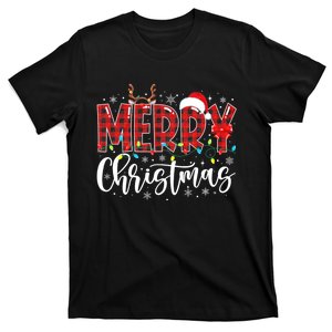 Merry Christmas Buffalo Plaid Red Santa Family Matching Xmas T-Shirt